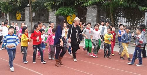Sheila Walker at a Primary School in Chi Kan, Zhanjiang, Guangdong, China